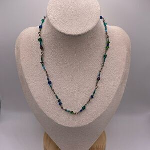 Macy's Blue Multi-Colored Beaded Metal Infinity Necklace